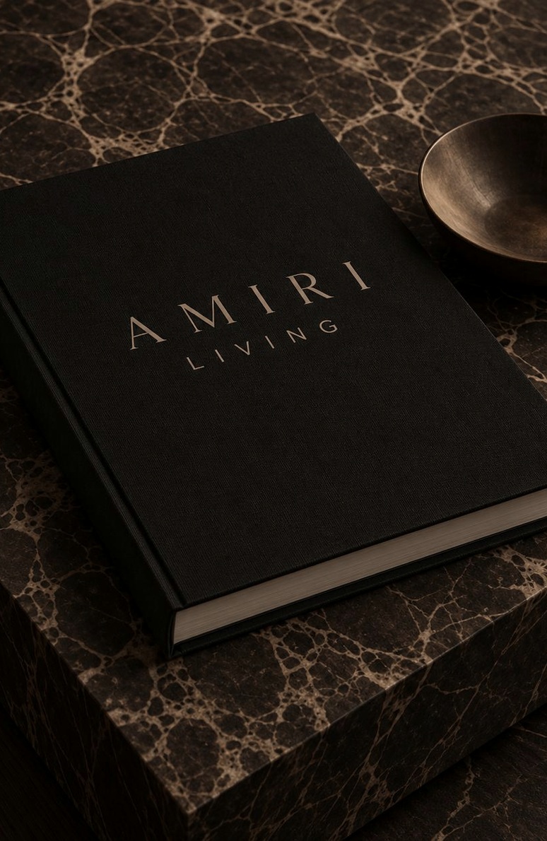 Amiri Living presentation book on dark marble